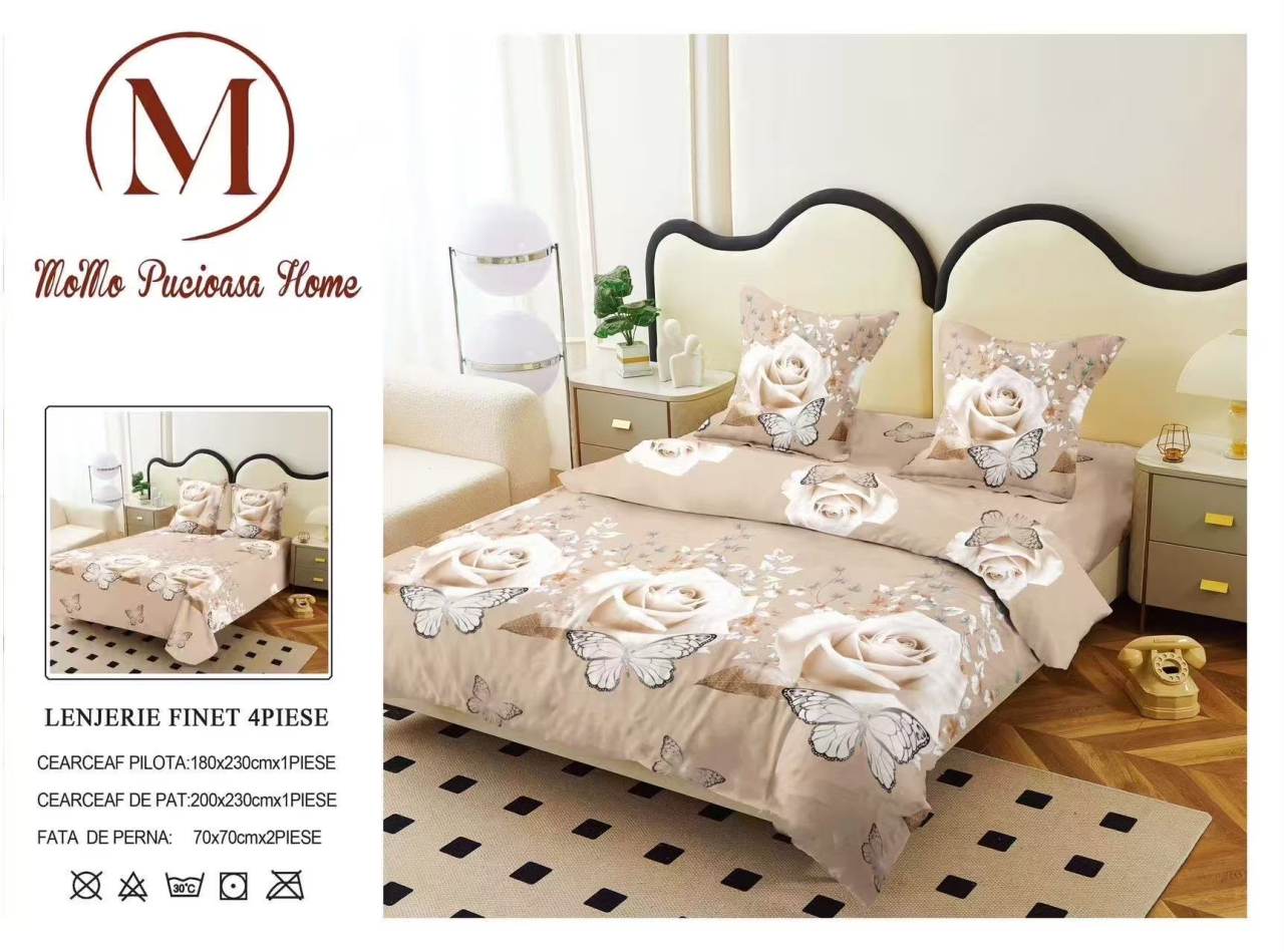 Lenjerie set 4 piese ​​​​​​​King-size Trandafir Bej J3 (200 cm x 200-230 cm) - Pucioasa [3]