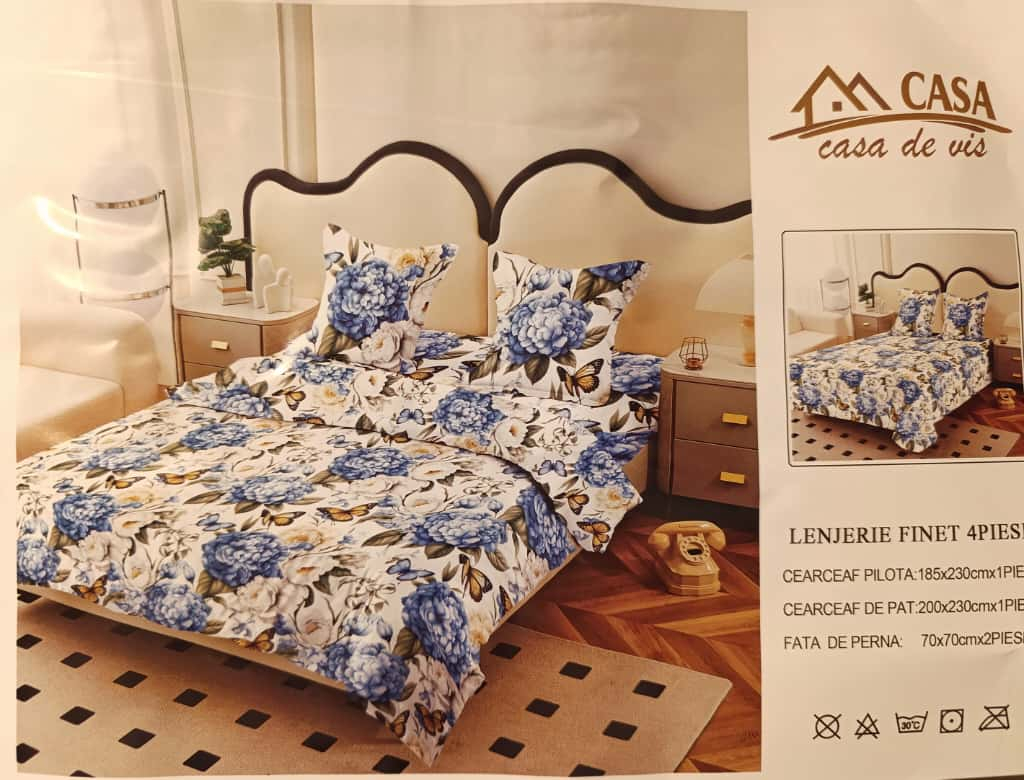 Lenjerie set 4 piese ​​​​​​​King-size Buchet Bleu J2 (200 cm x 200-230 cm) - Pucioasa [2]