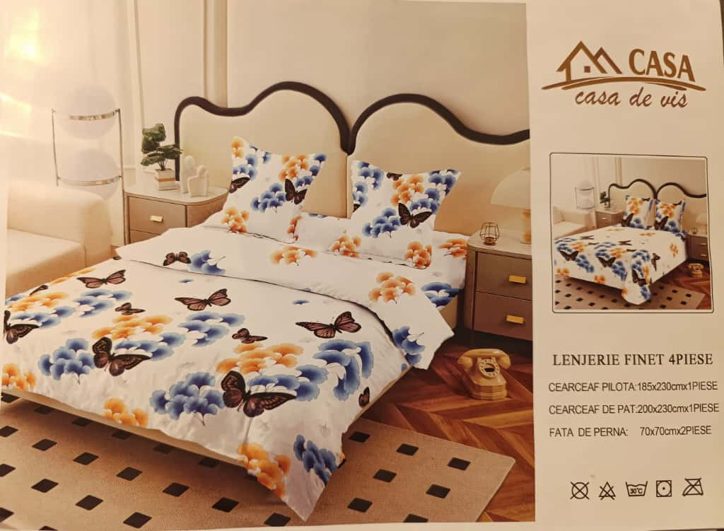 Lenjerie set 4 piese ​​​​​​​King-size Fluturi Bleu J20 (200 cm x 200-230 cm) [2]