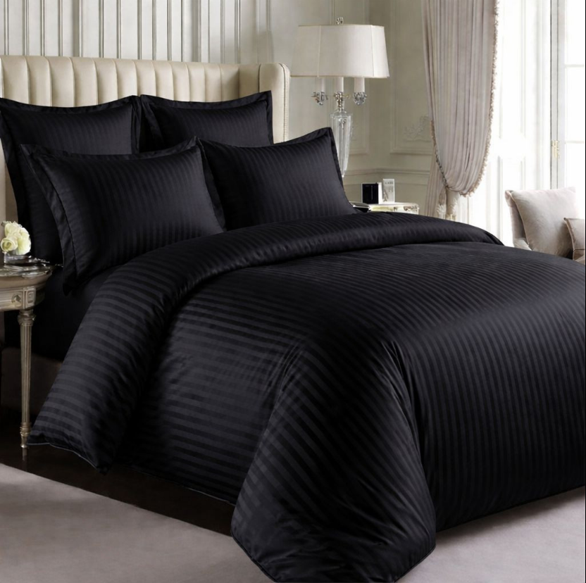 Set  4 piese Lenjerie Damasc Cearceaf Elastic  King Size  200x230cm NEGRU [3]