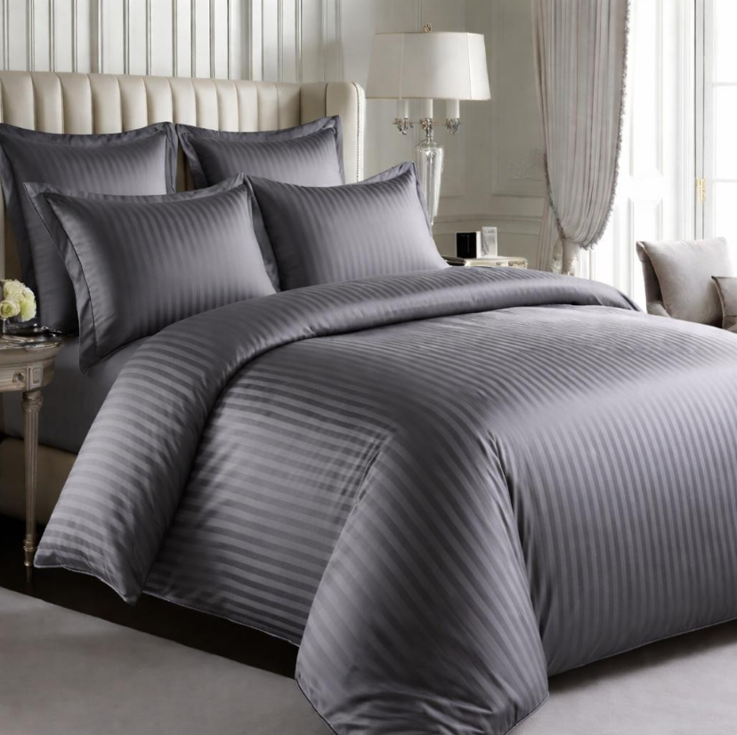 Set  4 piese Lenjerie Damasc Cearceaf Elastic  King Size  200x230cm GRI [3]