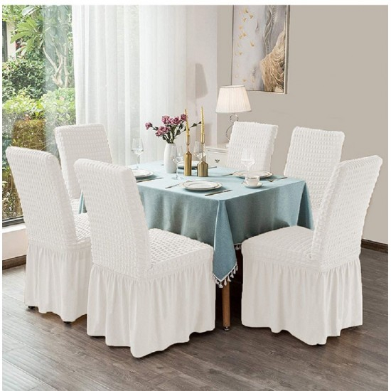 Set 6 Huse Scaun din Bumbac Embosat cu Volan, culoare alb [3]