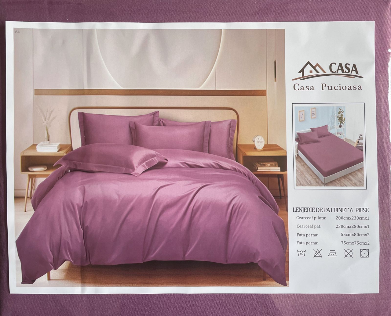 Set Lenjerie Pucioasa 6 piese king size Mov F2003 230x250cm Bumbac Finet [1]