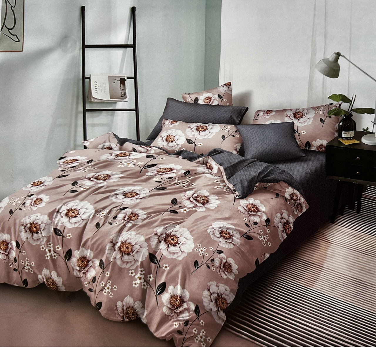 Set Lenjerie cu Elastic Pucioasa 6 piese king size Camelie F5555 230x250cm Bumbac Finet [1]