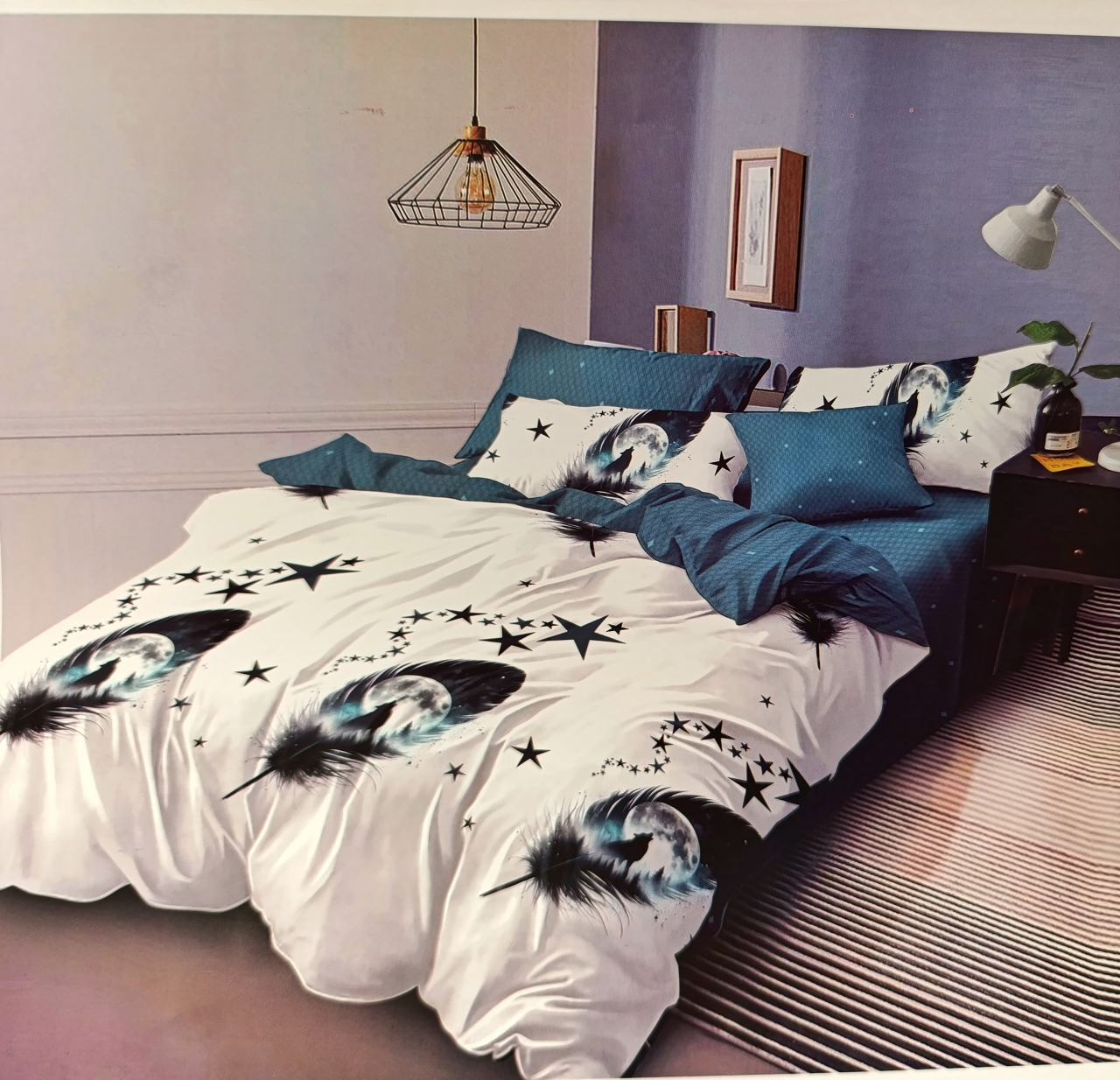 Set Lenjerie cu Elastic Pucioasa 6 piese king size Moon F2035 230x250cm Bumbac Finet [1]