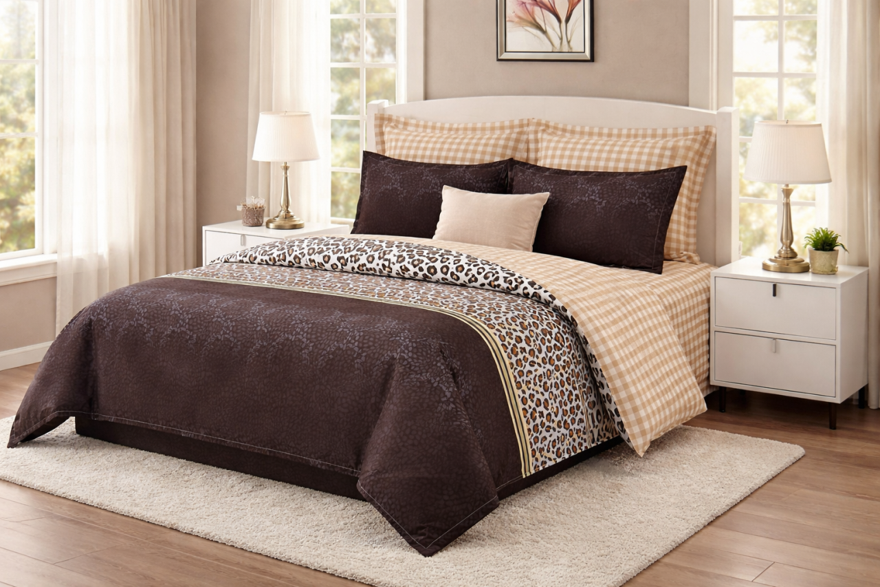 Set Lenjerie cu Elastic Pucioasa 6 piese King Size LEOPARD F2050 230x250cm Bumbac Finet [3]