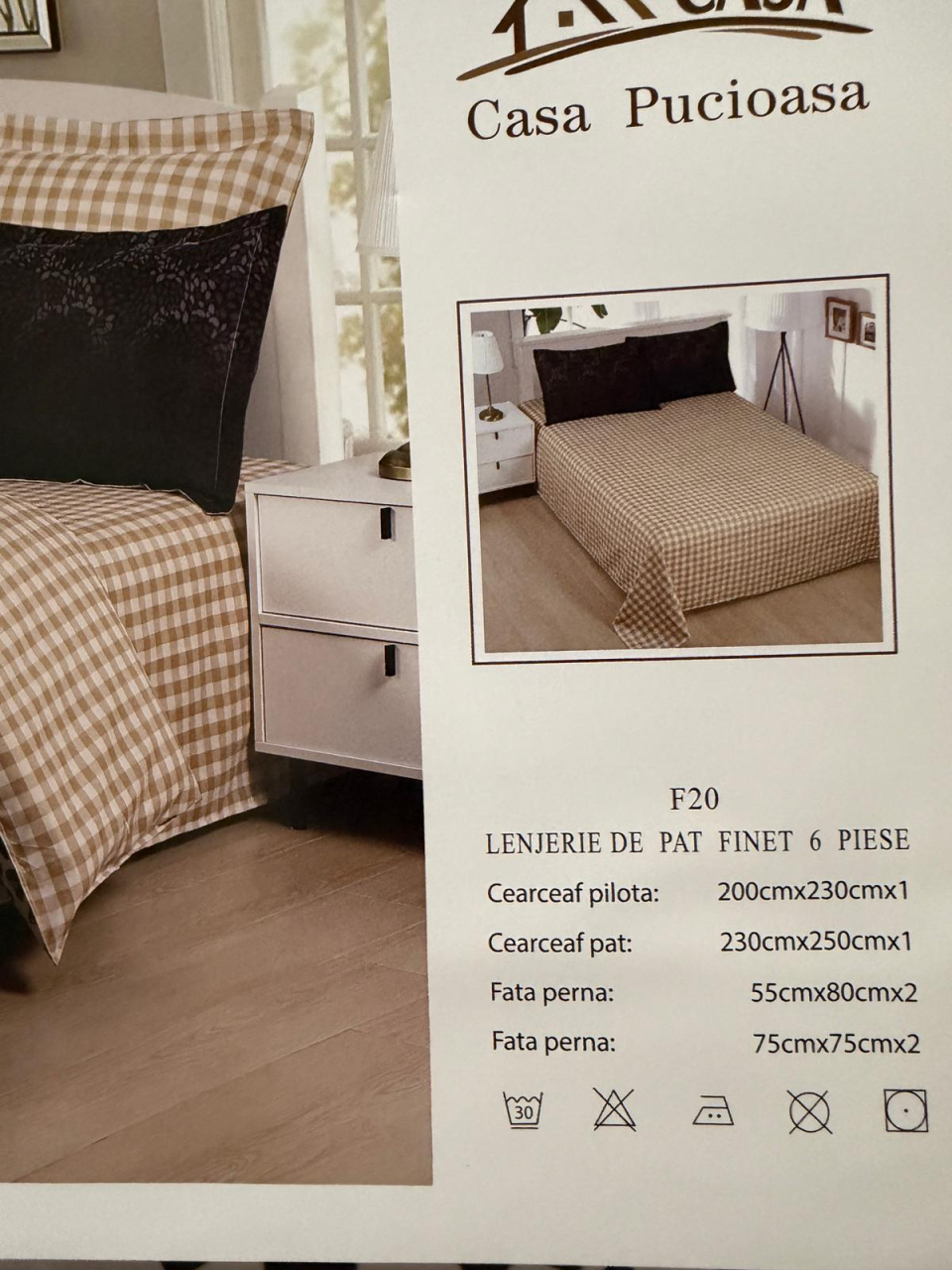 Set Lenjerie cu Elastic Pucioasa 6 piese King Size LEOPARD F2050 230x250cm Bumbac Finet [2]