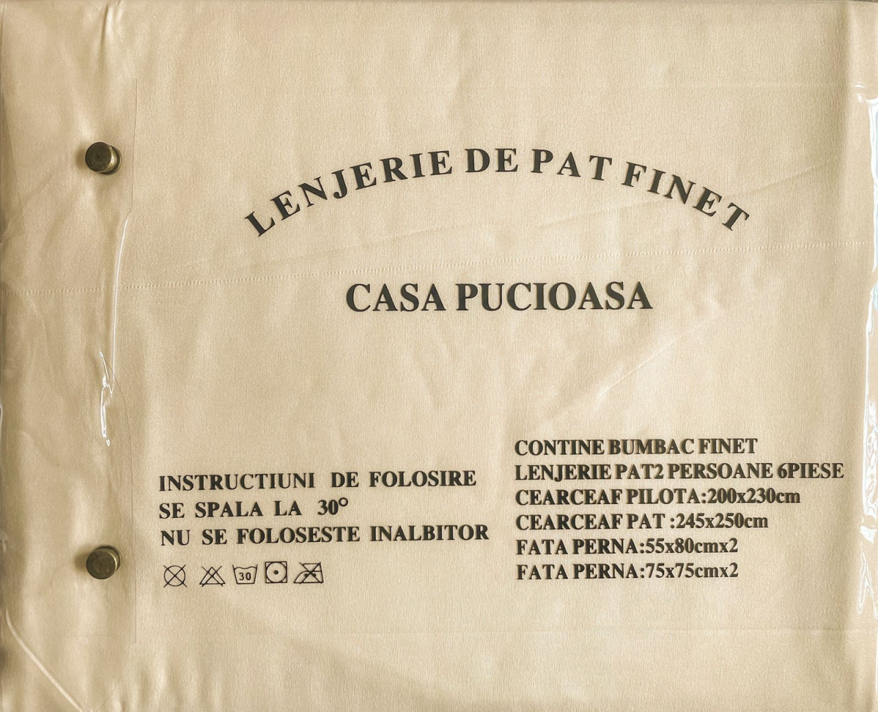 Set Lenjerie Pucioasa 6 piese king size Bej Galben F2007 230x250cm Bumbac Finet [2]