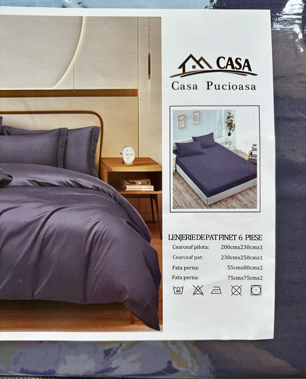 Set Lenjerie Pucioasa 6 piese King Size Bleumarin F2001 230x250cm Bumbac Finet [3]