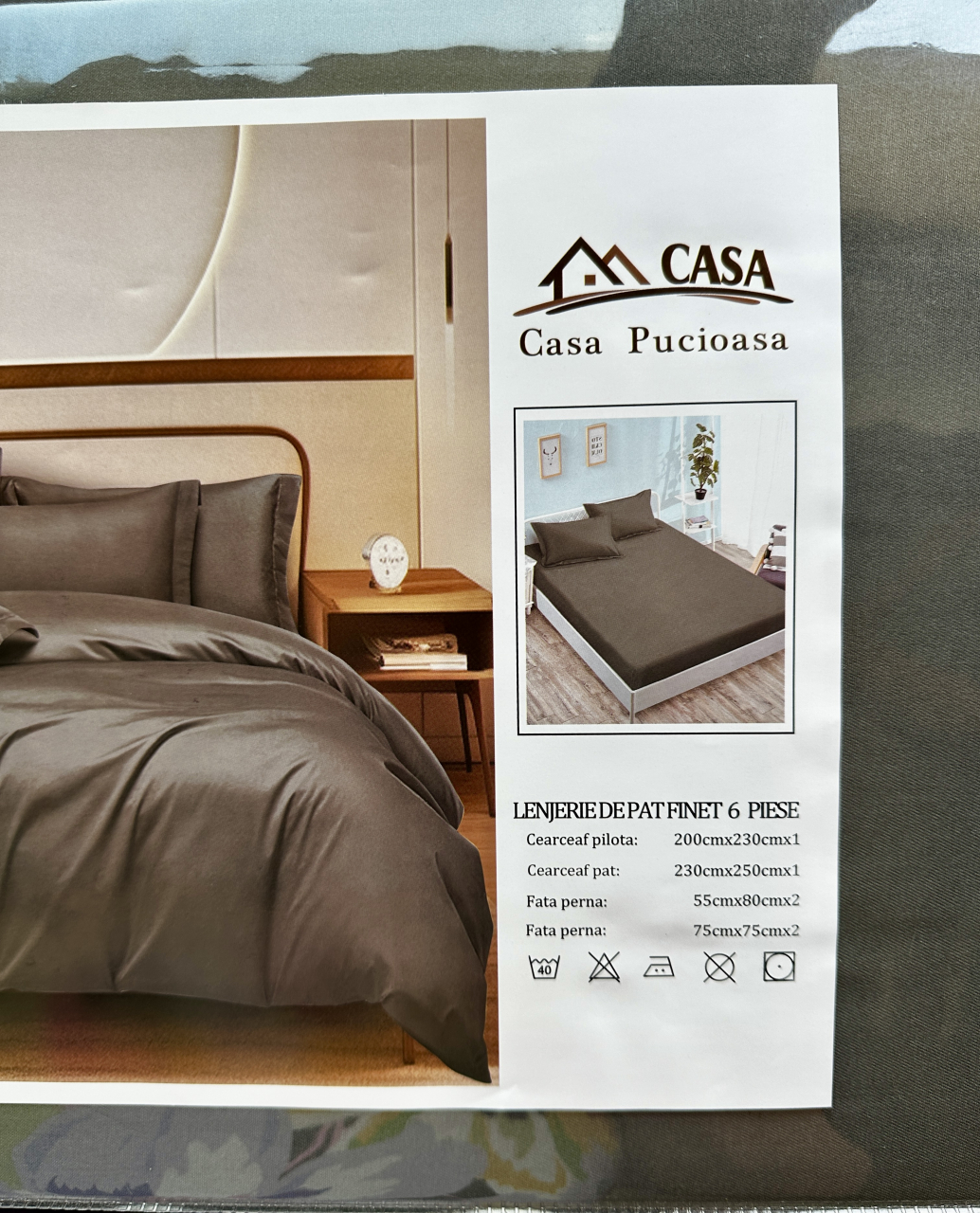 Set Lenjerie Pucioasa 6 piese king size Gri Petrol F2018 230x250cm Bumbac Finet [2]