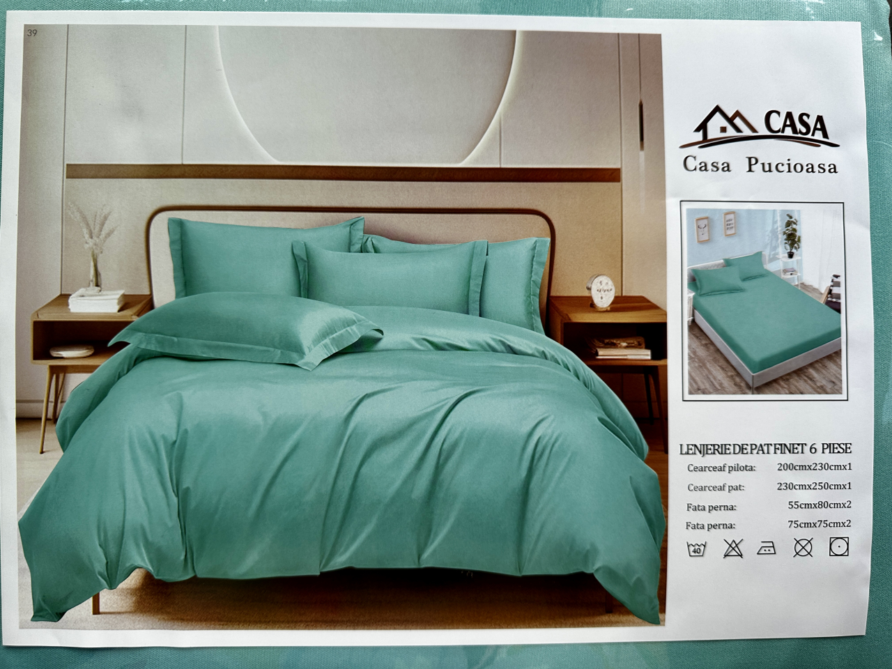 Set Lenjerie Pucioasa 6 piese king size Verde Deschis F2016 230x250cm Bumbac Finet [1]