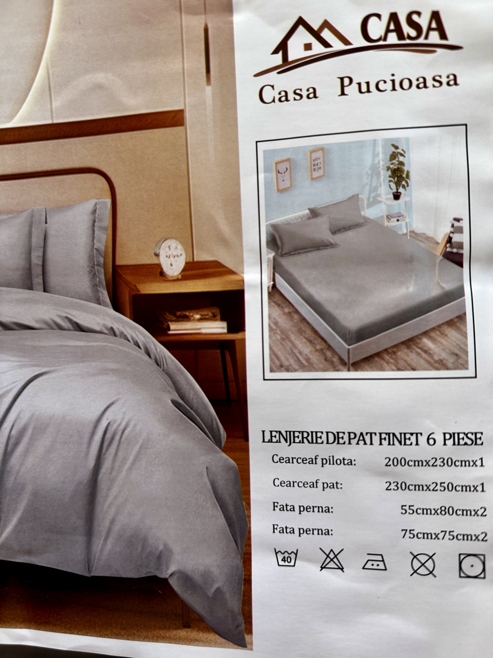 Set Lenjerie Pucioasa 6 piese king size Gri F2013 230x250cm Bumbac Finet [2]