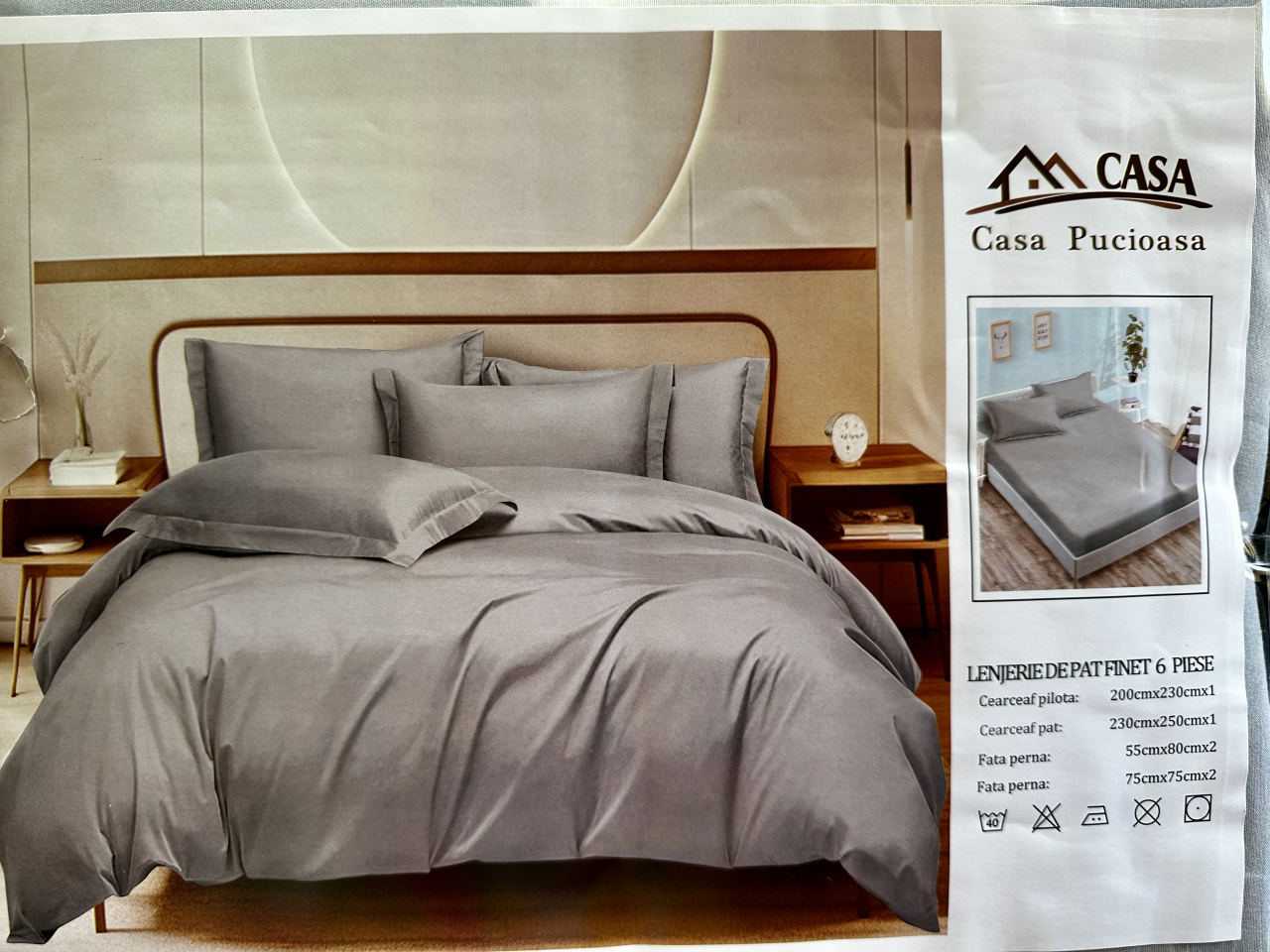 Set Lenjerie Pucioasa 6 piese king size Gri F2013 230x250cm Bumbac Finet [1]