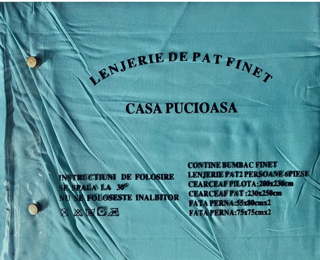 Set Lenjerie Pucioasa 6 piese king size Turcoaz F2004 230x250cm Bumbac Finet [2]