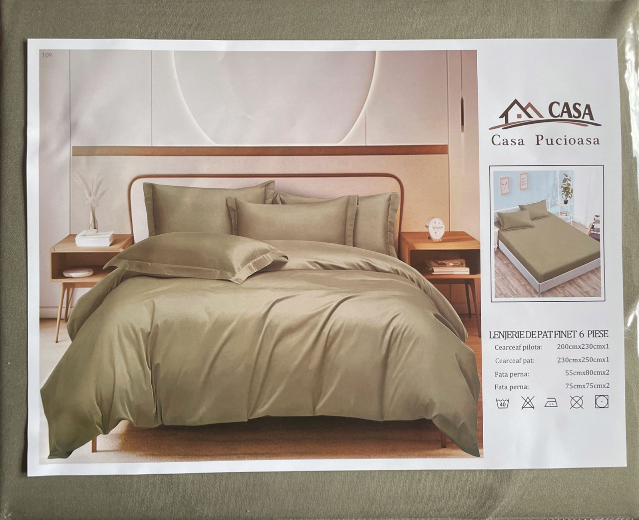 Set Lenjerie Pucioasa 6 piese king size Kaki F2010 230x250cm Bumbac Finet [1]