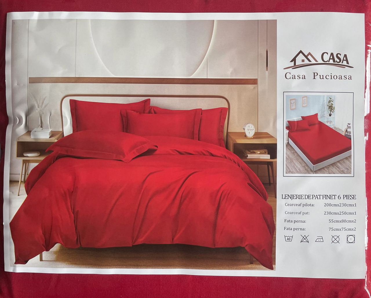 Set Lenjerie Pucioasa 6 piese King Size Rosu F2005 230x250cm Bumbac Finet [1]