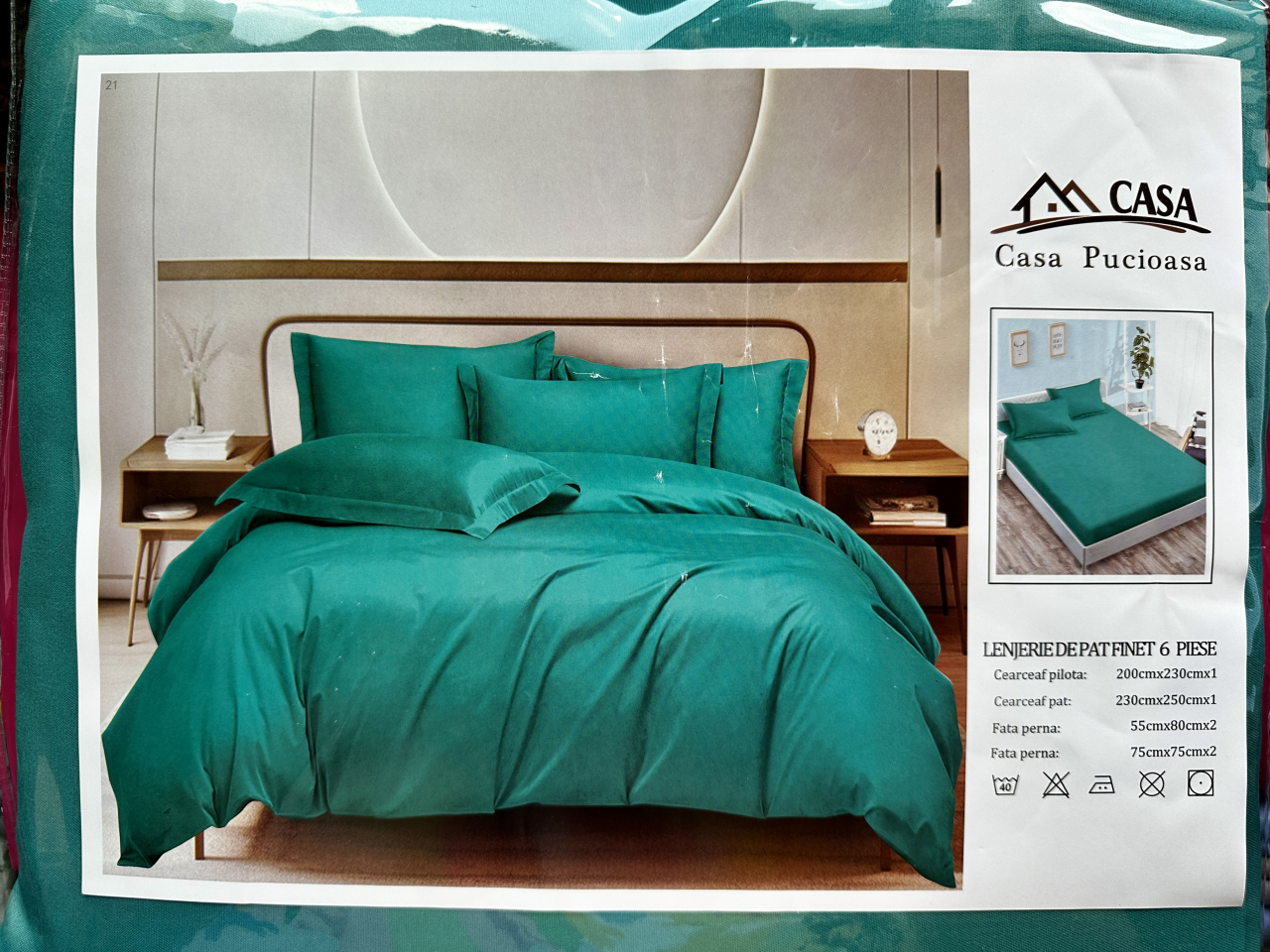 Set Lenjerie Pucioasa 6 piese king size Verde Regal F2014 230x250cm Bumbac Finet [1]