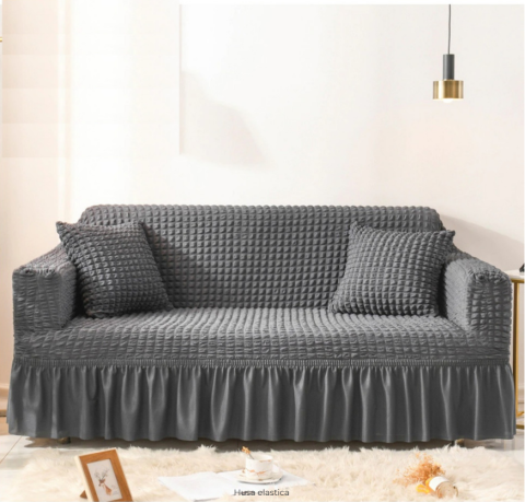 Set Huse Scaune/ Canapea/ Fotolii - Husa pentru canapea, 2 locuri, bumbac embosat Cu Volan , 135 si 175 cm latime