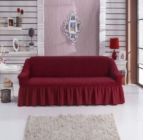 Set Huse Scaune/ Canapea/ Fotolii - Husa pentru canapea, 3 locuri, bumbac embosat Cu Volan , 180 cm la 225 cm