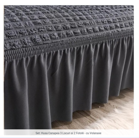 Set Husa pentru canapea ( intre 180 si 225 cm ) + 2 fotolii bumbac embosat Cu Volan , 180 cm la 225 cm [3]