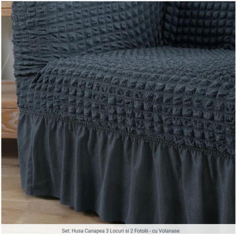 Set Husa pentru canapea ( intre 180 si 225 cm ) + 2 fotolii bumbac embosat Cu Volan , 180 cm la 225 cm [1]