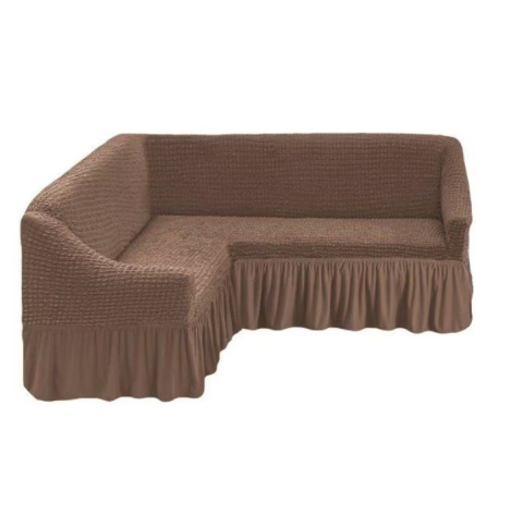Set Huse Scaune/ Canapea/ Fotolii - Husa pentru coltar,  bumbac embosat Cu Volan , pana la 300cm pe 300 cm latime Culoare: Maron Deschis