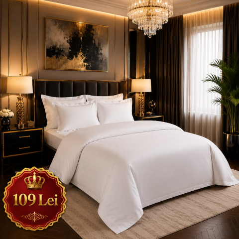 Lenjerii - Lenjerie hoteliera King Size ALB F2002 230x250cm Bumbac Premium 100%