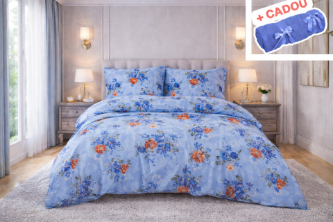 Lenjerii O Persoana - Lenjerie pat o persoana Albastrea Cod: S033 (170x220cm)+ CADOU Prosop 50x90cm 100% Bumbac