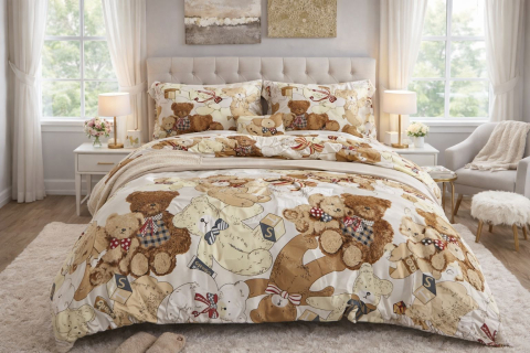 Lenjerii O Persoana - Lenjerie pat o persoana Ursi Cod: S028 (170x220cm) + CADOU Prosop 50x90cm 100% Bumbac