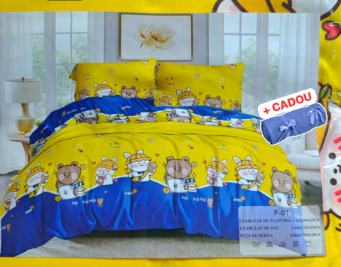 Lenjerii O Persoana - Lenjerie pat o persoana URSULET Cod: S056 (170x220cm) + CADOU Prosop 50x90cm 100% Bumbac