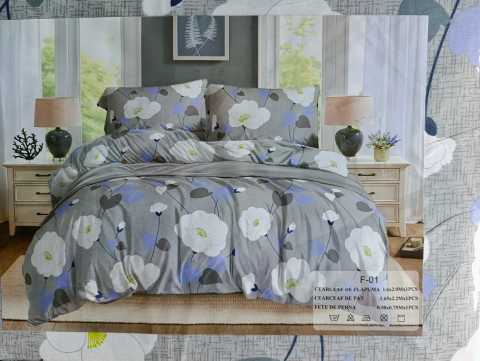 Lenjerie pat o persoana Bujor Alb Cod: S031 (170x220cm) + CADOU Prosop 50x90cm 100% Bumbac [2]