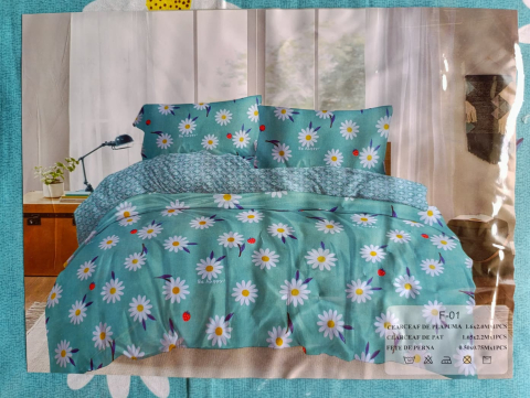 Lenjerie pat o persoana Margareta Cod: S035 (170x220cm) + CADOU Prosop 50x90cm 100% Bumbac [2]