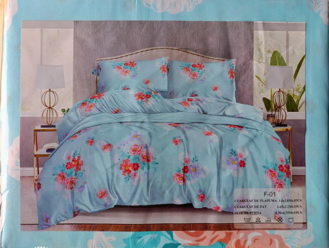 Lenjerie pat o persoana Buchet Trandafir Cod: S036 (170x220cm)+ CADOU Prosop 50x90cm 100% Bumbac [2]