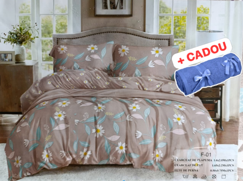 Lenjerii O Persoana - Lenjerie pat o persoana Steluta Cod: S038 (170x220cm) + CADOU Prosop 50x90cm 100% Bumbac