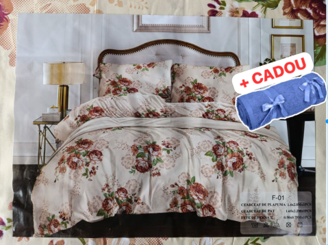 Lenjerii O Persoana - Lenjerie pat o persoana Trandafiri Bej Cod: S025(170x220cm) + CADOU Prosop 50x90cm 100% Bumbac