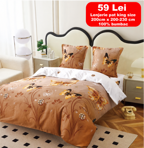 Lenjerii - Lenjerie set 4 piese ​​​​​​​King-size Auriu Q15 (200 cm x 200-230 cm) - Pucioasa