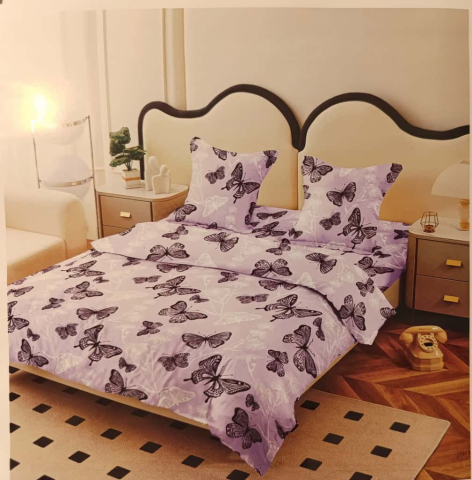 Lenjerii - Lenjerie set 4 piese ​​​​​​​King-size Fluturi Mov J1(200 cm x 200-230 cm) - Pucioasa