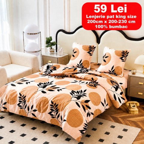 Lenjerii - Lenjerie set 4 piese ​​​​​​​King-size Portocal Q41 (200 cm x 200-230 cm)