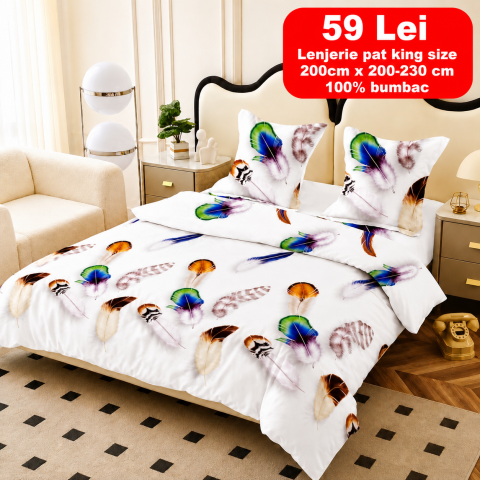 Lenjerii - Lenjerie set 4 piese ​​​​​​​King-size Curcubeu Q40 (200 cm x 200-230 cm)