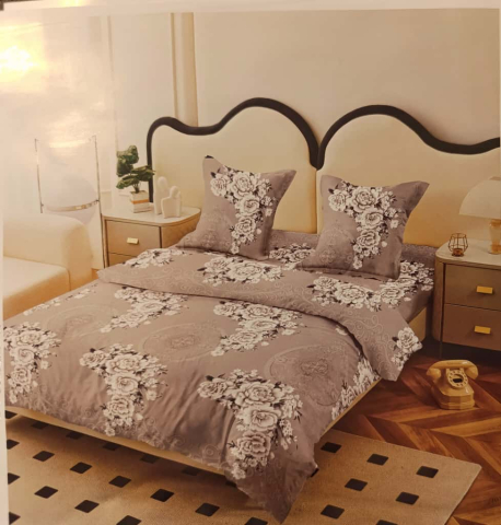 Lenjerii - Lenjerie set 4 piese ​​​​​​​King-size Bujor Bej J7 (200 cm x 200-230 cm) - Pucioasa