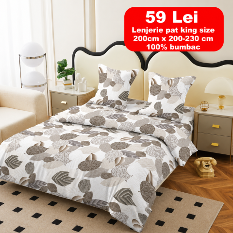 Lenjerii - Lenjerie set 4 piese ​​​​​​​King-size Frunze Q23 (200 cm x 200-230 cm) - Pucioasa