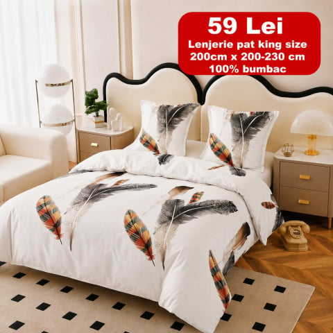 Lenjerii - Lenjerie set 4 piese ​​​​​​​King-size Fazan Q52 (200 cm x 200-230 cm)
