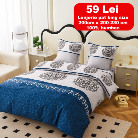 Lenjerii - Lenjerie set 4 piese ​​​​​​​King-size Geometric Q27 (200 cm x 200-230 cm)