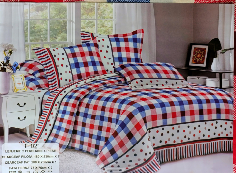 Lenjerii - Lenjerie set 4 piese ​​​​​​​King-size Carouri Cod F0210 (200 cm x 200-230 cm)