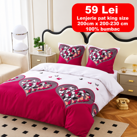 Lenjerii - Lenjerie set 4 piese ​​​​​​​King-size Love Q14 (200 cm x 200-230 cm) - Pucioasa