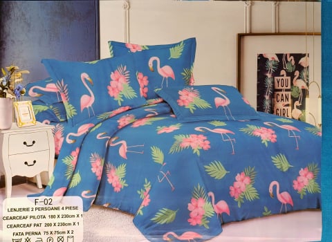 Lenjerii - Lenjerie set 4 piese ​​​​​​​King-size Flamengo Cod: F0211 (200 cm x 200-230 cm)