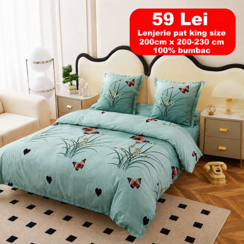 Lenjerii - Lenjerie set 4 piese ​​​​​​​King-size Narcisa Azur Q51 (200 cm x 200-230 cm)
