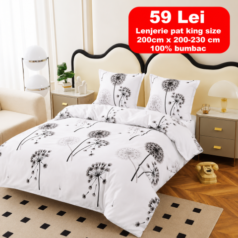 Lenjerii - Lenjerie set 4 piese ​​​​​​​King-size Papadie Negru Q28 (200 cm x 200-230 cm)