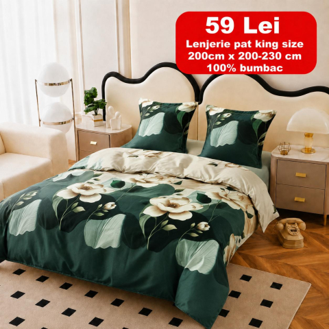 Lenjerii - Lenjerie set 4 piese ​​​​​​​King-size Magnolie Q53 (200 cm x 200-230 cm)