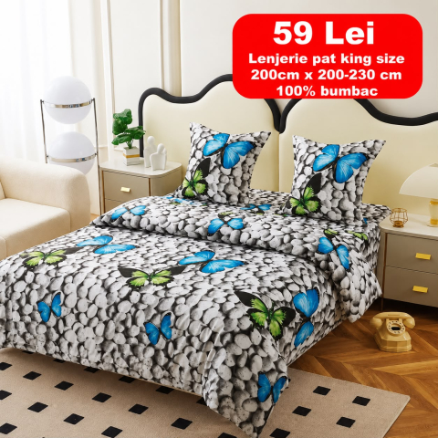 Lenjerii - Lenjerie set 4 piese ​​​​​​​King-size Pietre  J12 (200 cm x 200-230 cm) - Pucioasa